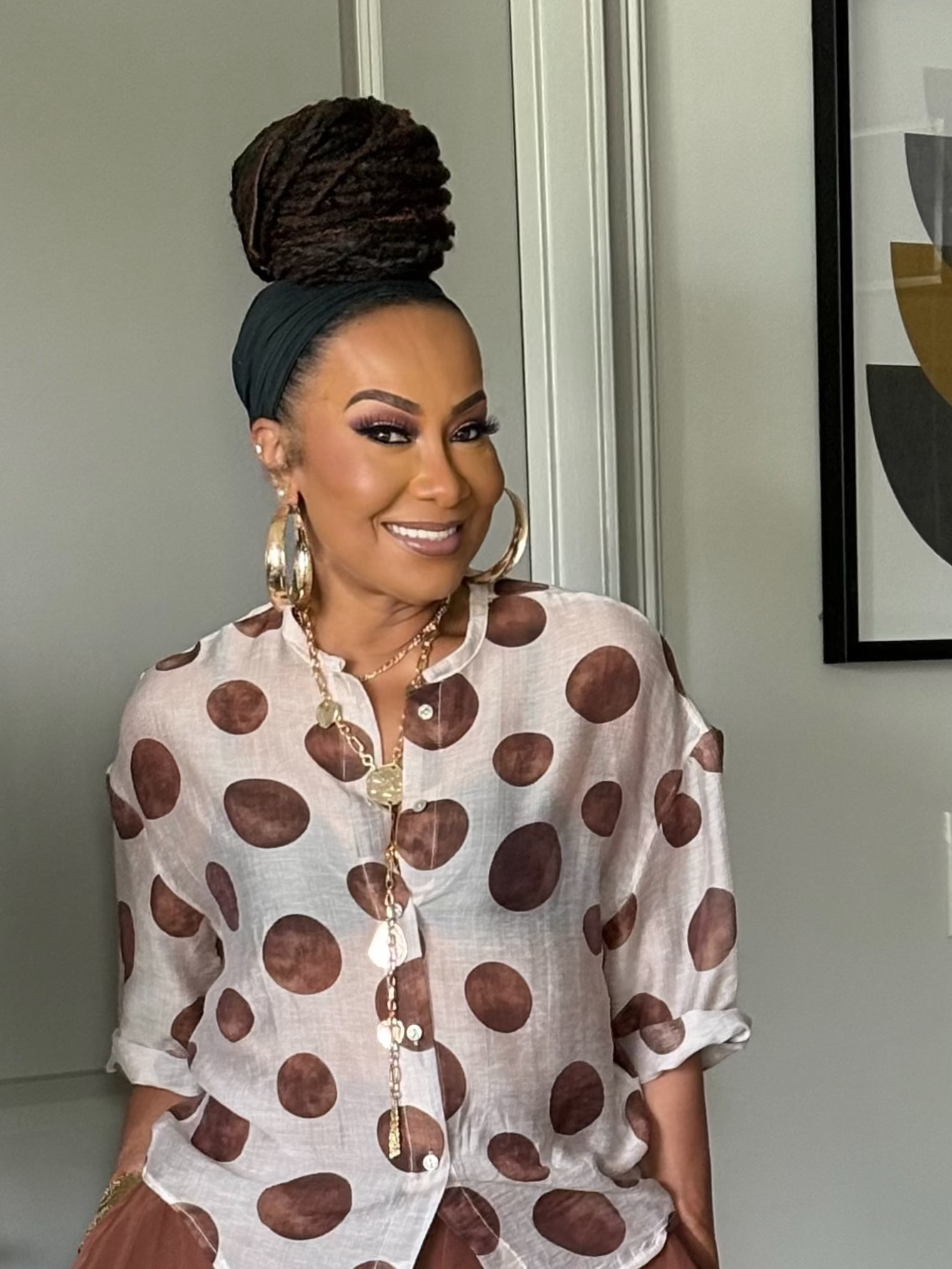 IVORY AND MOCHA DOT BLOUSE